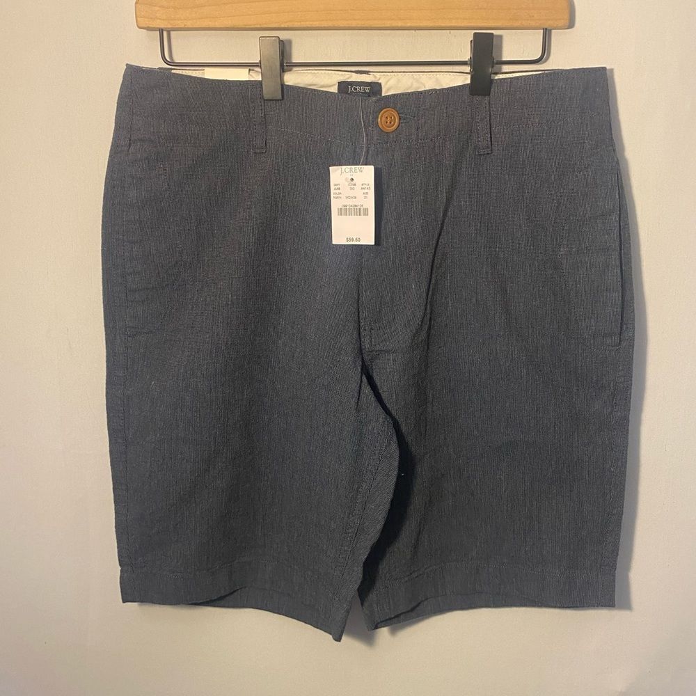NWT J Crew Linen Cotton Beach Shorts 9” 31 W 31” Waist Blue Camp Flat Front
